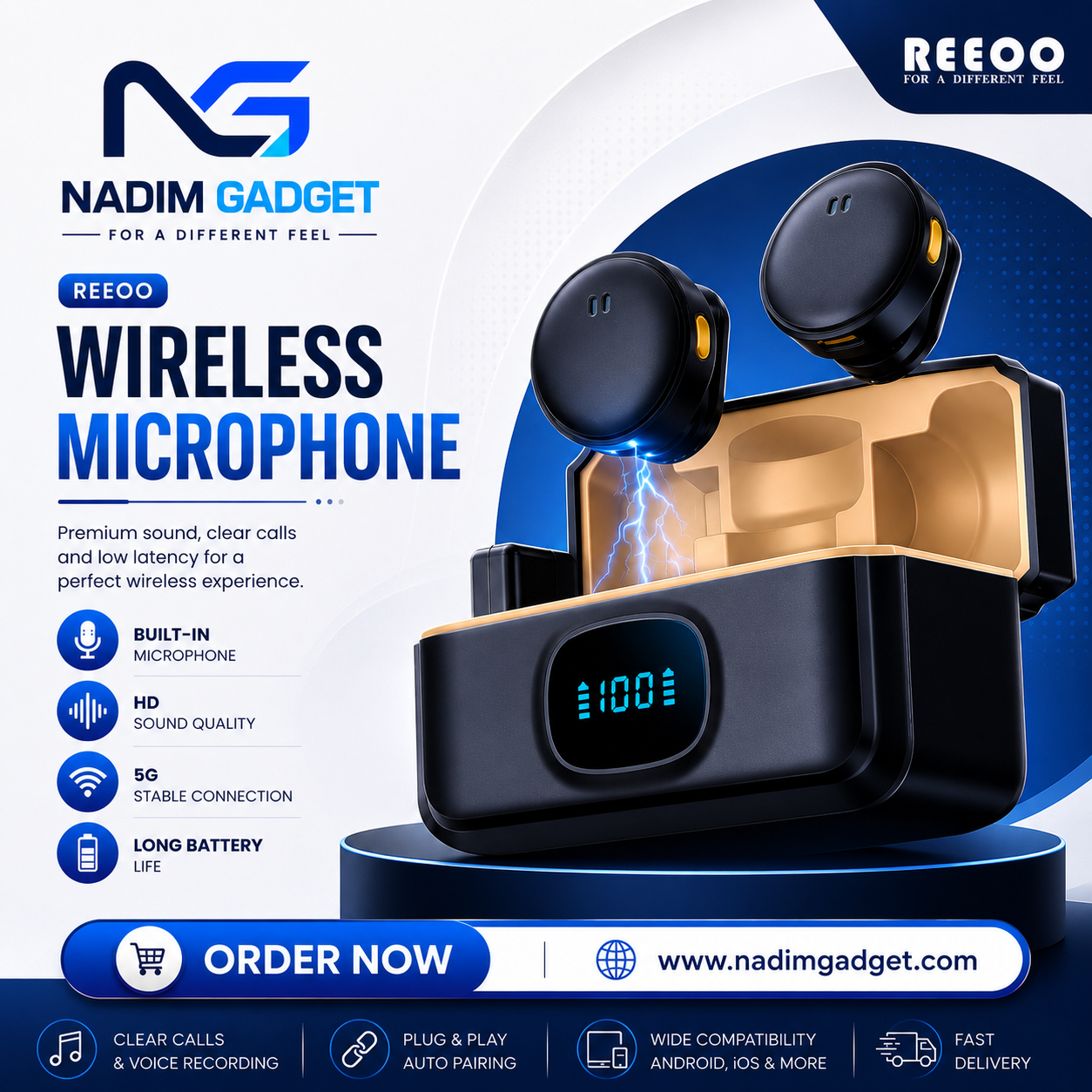 REEOO Nice mic Premium Wireless Microphone with Smart Charging Case